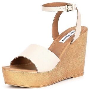 Steve Madden Welsh Bone Leather Ankle Strap Open Toe Platform Wedge Sandal